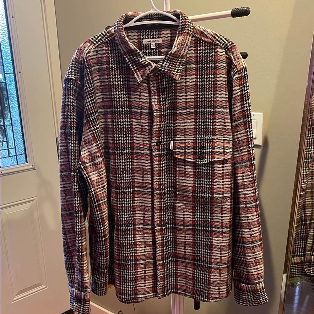 Men's Checkered Shirt Jacket - Black, Red, and White